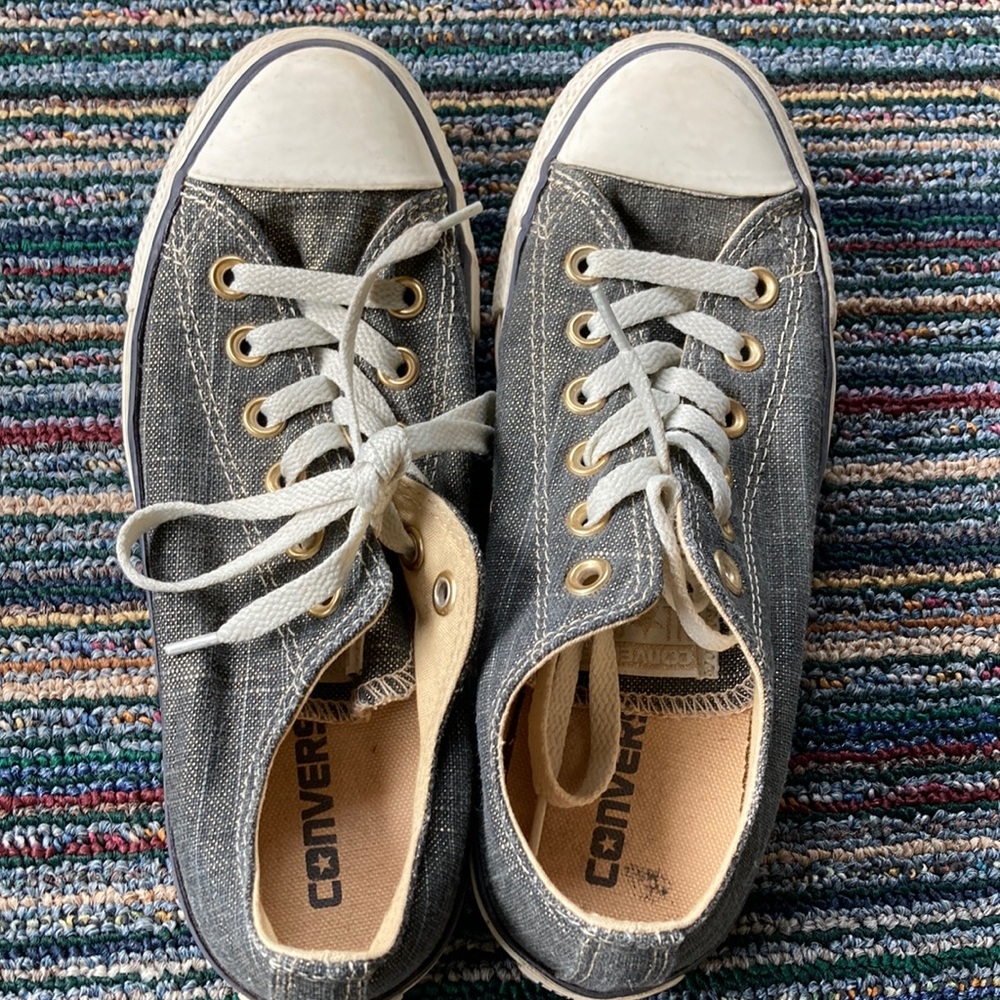 Converse size 7 black denim with gold